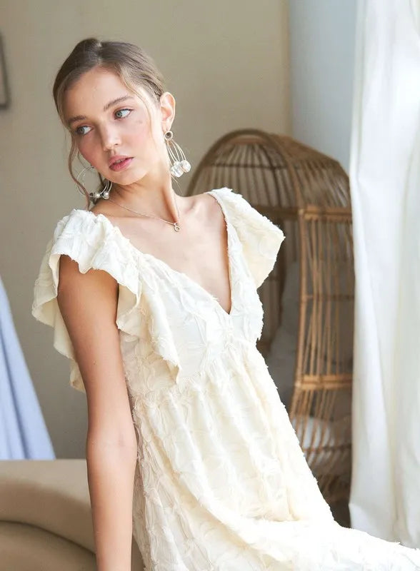 Image of ADORA Tie Back V-Neck Ruffle Sleeve Dress | Queeble.shop