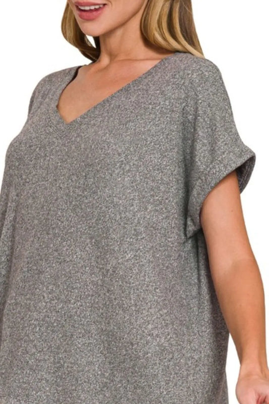 Image of Zenana Soft Melange Hacci V-neck Tee | Queeble.shop