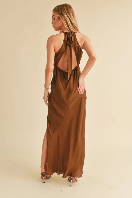 Image of Aemi + Co Ruched Side Slit Cutout Back Maxi Cami Dress | Queeble.shop