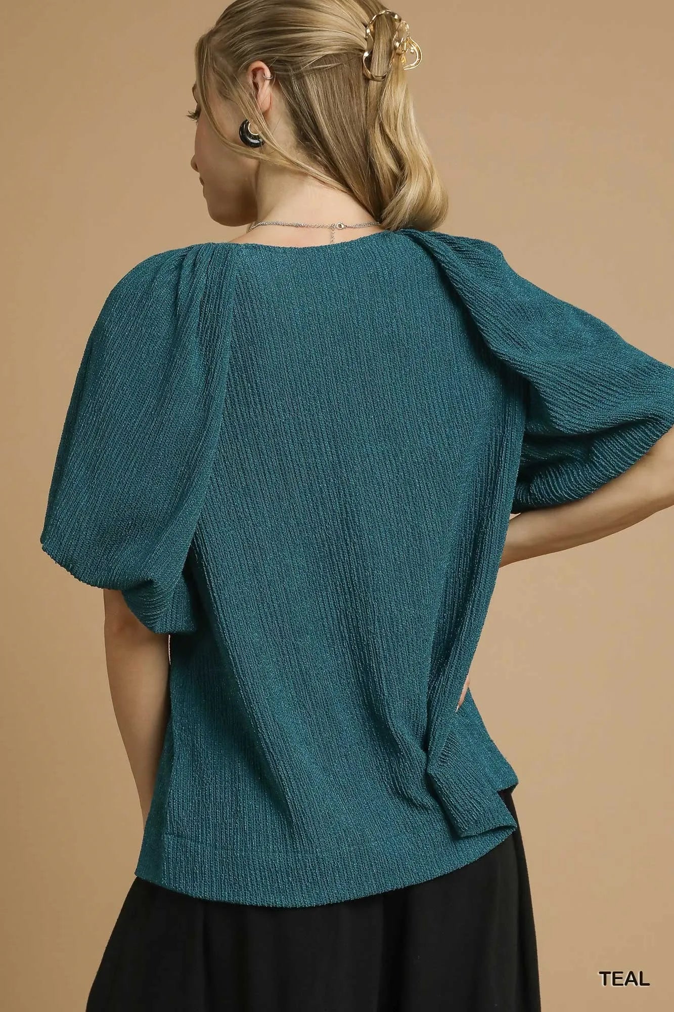 Image of Umgee Textured Flutter Sleeve Notch Neck Top | Queeble.shop