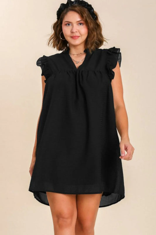 Image of Umgee Full Size Layered Ruffle Sleeve Mini Dress Plus Size | Queeble.shop
