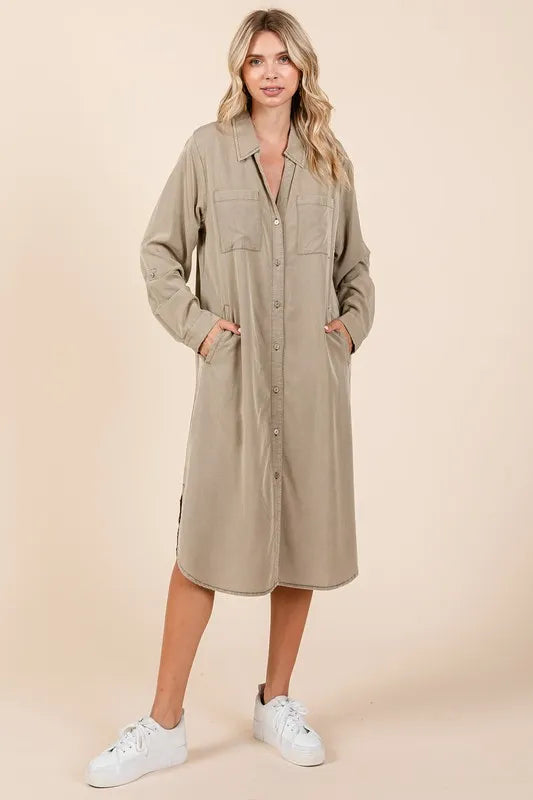 Image of Mittoshop Button Down Long Sleeve Shirt Dress | Queeble.shop