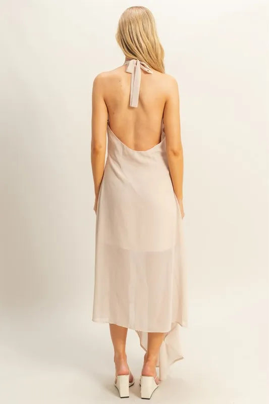 Image of HYFVE Chiffon Halter Asymmetrical Hem Dress | Queeble.shop