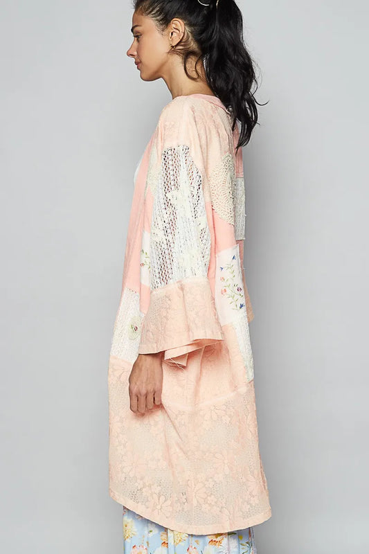 Image of POL Double Gauze and Lace Mix Cardigan with Embroidered Detail | Queeble.shop