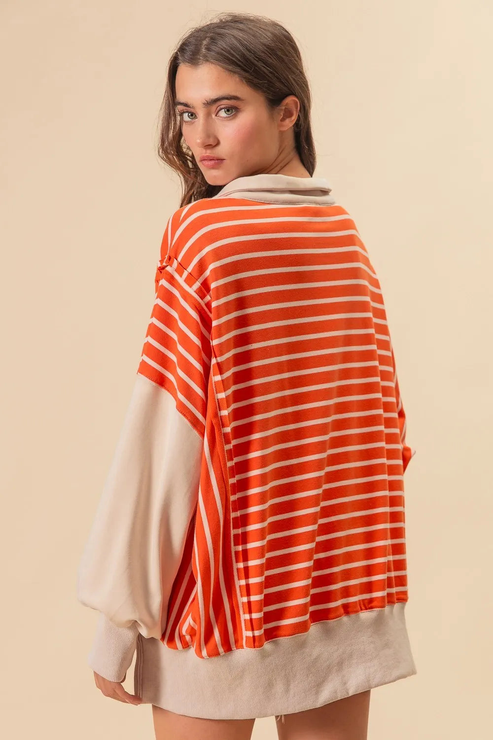 Image of BiBi Stripe Knit Loose Fit Top With Cut Edge Detail | Queeble.shop