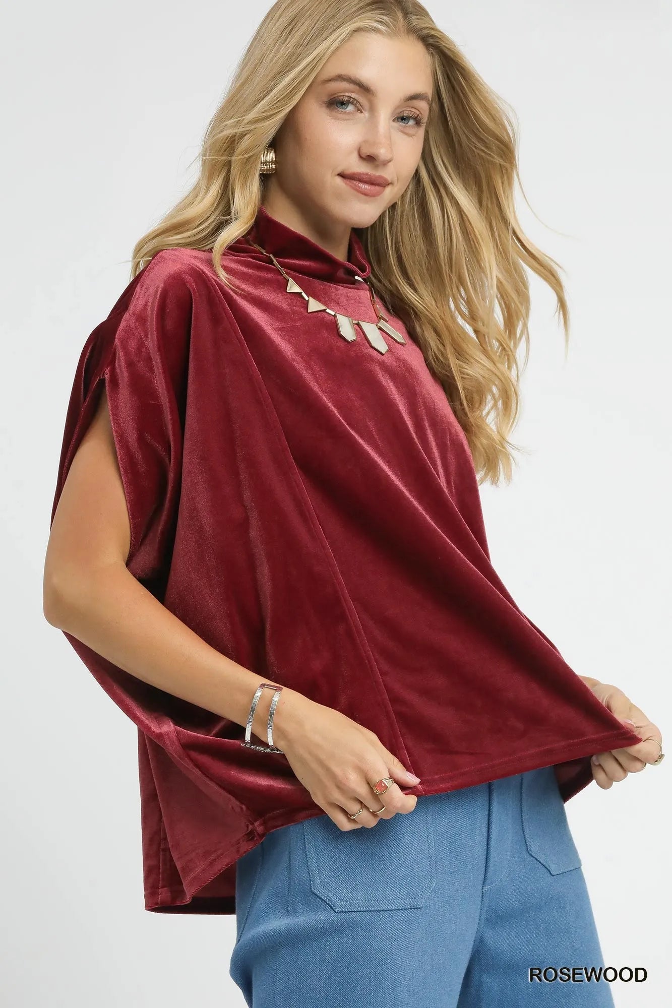 Image of Umgee Velvet Mock Neck Sleeveless Blouse | Queeble.shop