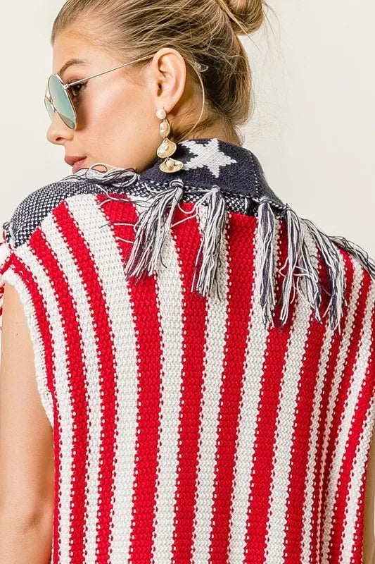 Image of BiBi American Flag Fringe Edged Sweater Vest | Queeble.shop