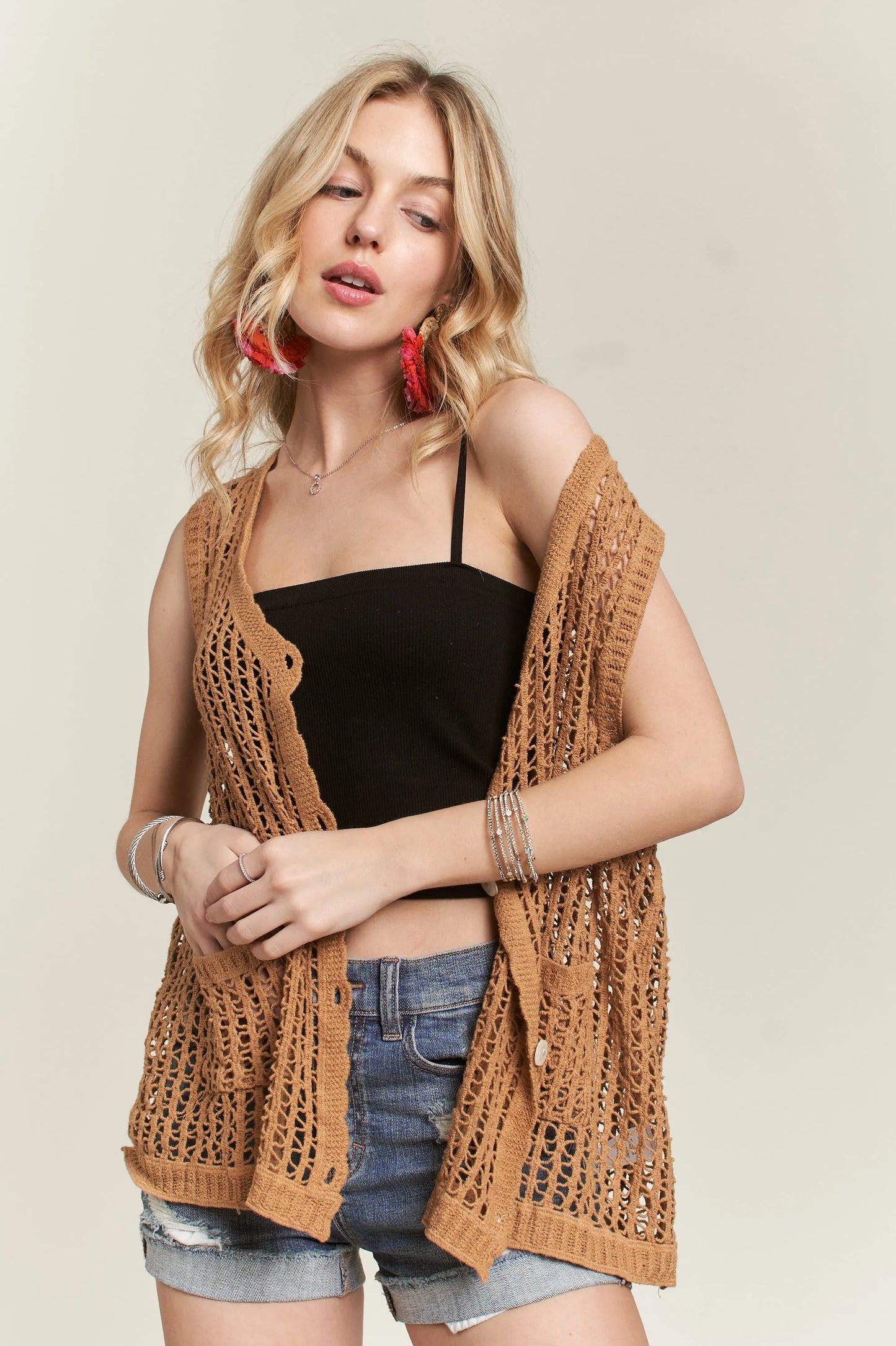 Image of ADORA Button Down Crochet Vest Top | Queeble.shop