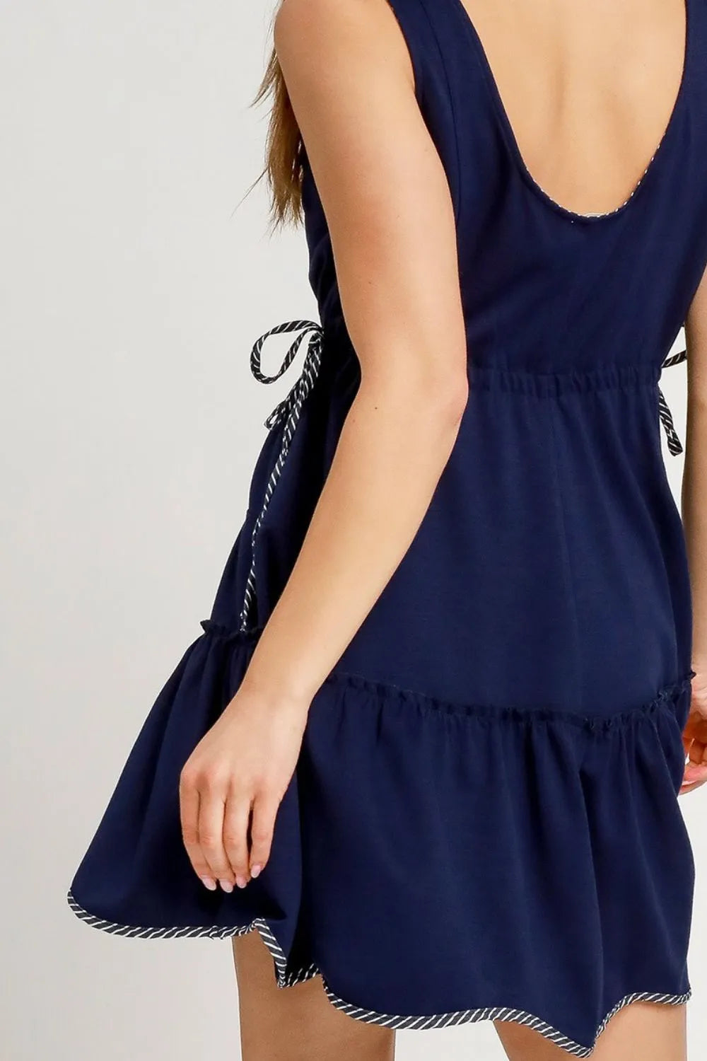 Image of Umgee Frill Drawstring Waist Round Neck Mini Tank Dress | Queeble.shop
