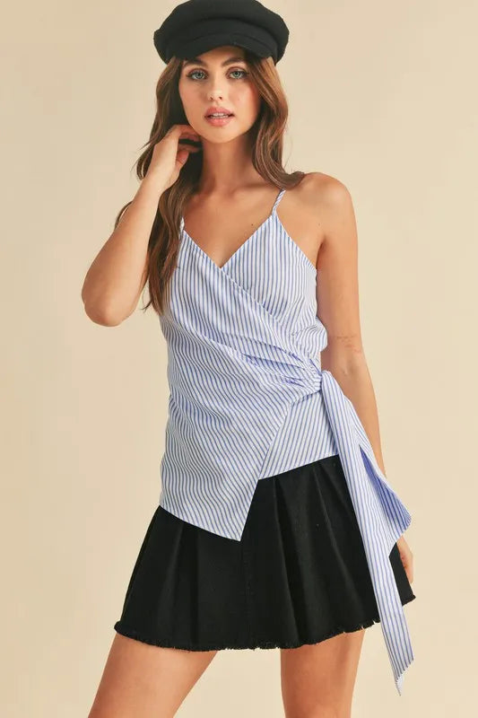 Image of Aemi + Co Side Knotted Surplice Striped Cami | Queeble.shop