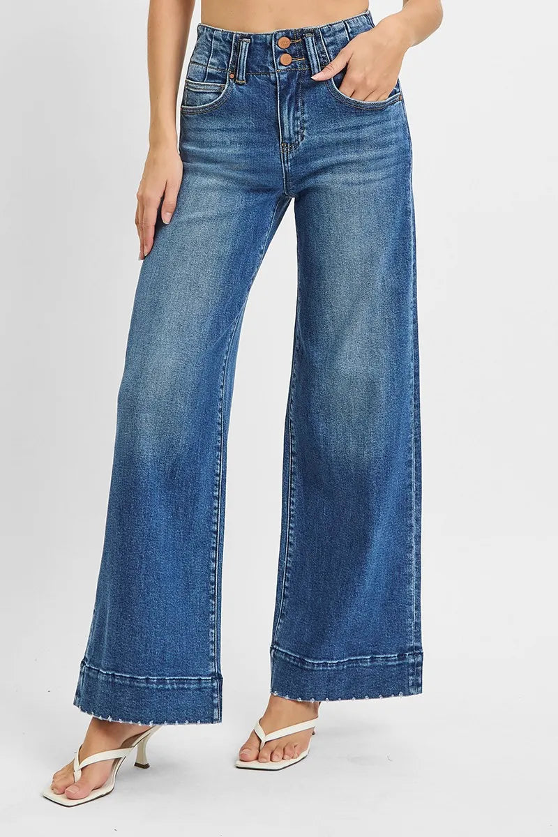 Image of RISEN Full Size High Rise Ankle Wide Seam Detailed Jeans Plus Size | Queeble.shop