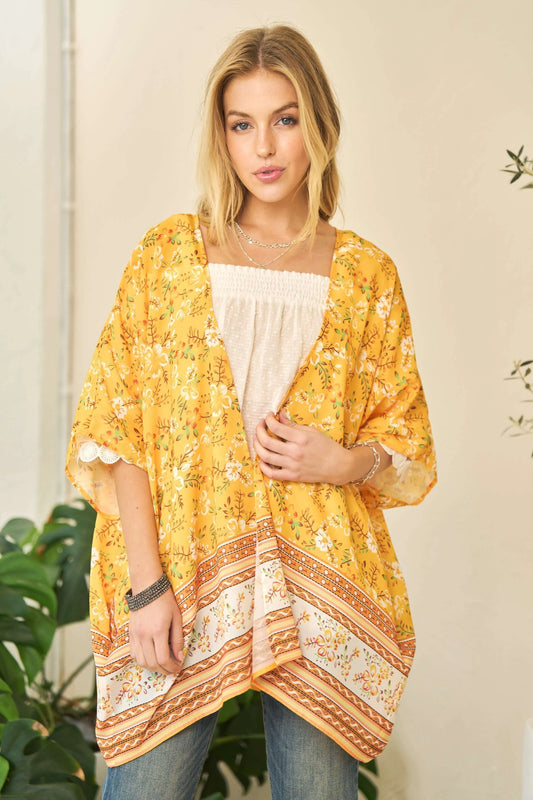 Image of Davi & Dani Floral Printed Short Sleeve Loose Fit Kimono Cover Up | Queeble.shop