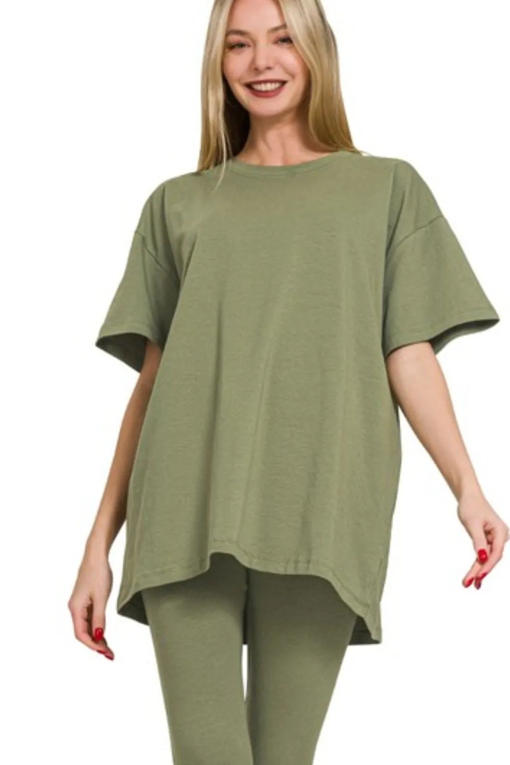 Image of Zenana Cotton Round Neck Top & Legging Set | Queeble.shop