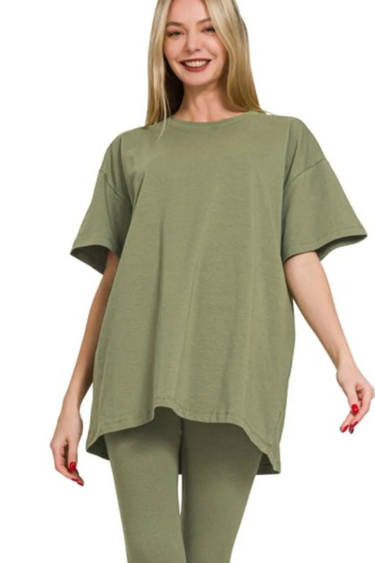 Image of Zenana Cotton Round Neck Top & Legging Set | Queeble.shop