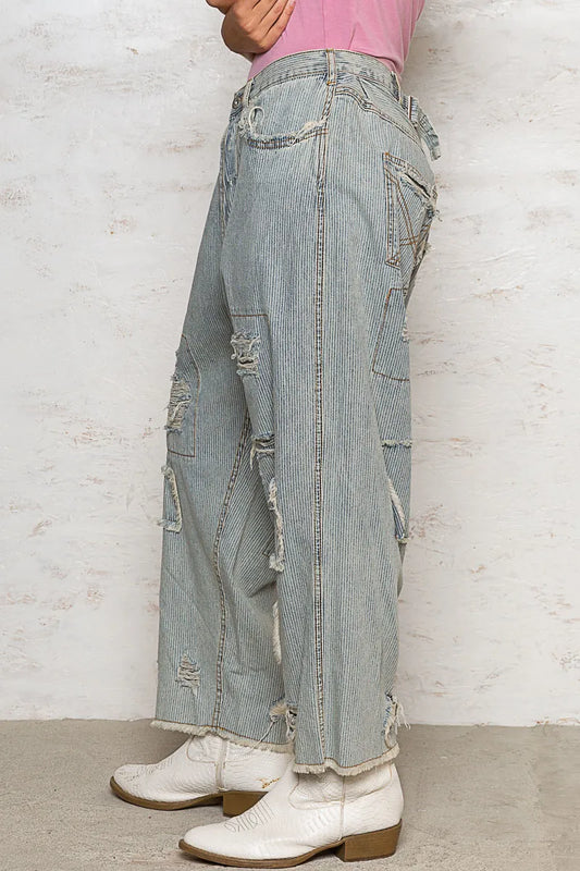 Image of POL Distressed Raw Hem Wide Leg Pants | Queeble.shop
