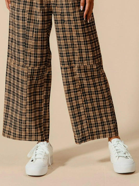 Image of SO ME Check Plaid Wide Leg Pants with Big Patch Pockets | Queeble.shop