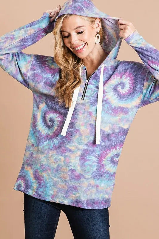 Image of BiBi Brushed Circular Tie Dye Print Terry Hoodie | Queeble.shop