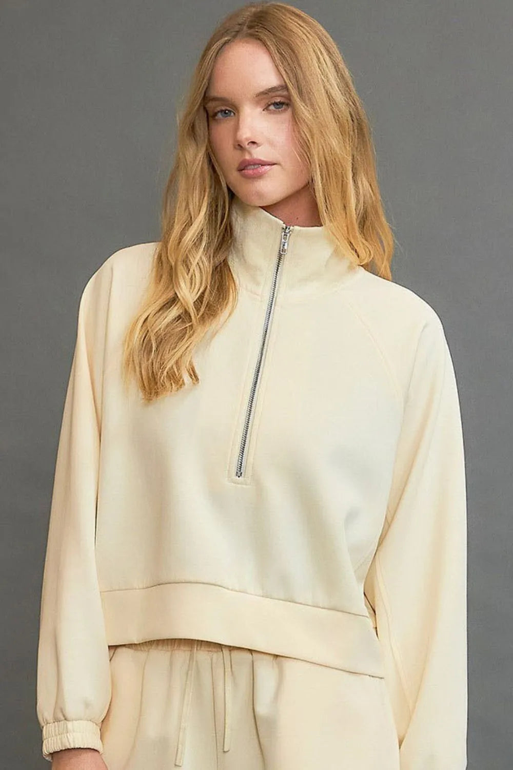 Image of Umgee Full Size Half Zip Cropped Sweatshirt Plus Size | Queeble.shop