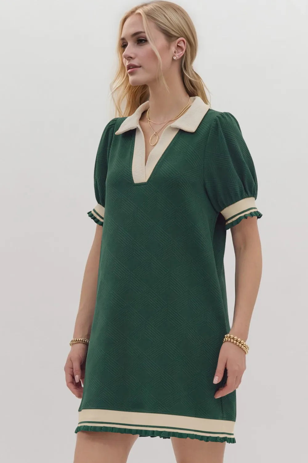 Image of Oh Frill Contrast Trim Johnny Collar Short Sleeve Mini Dress | Queeble.shop