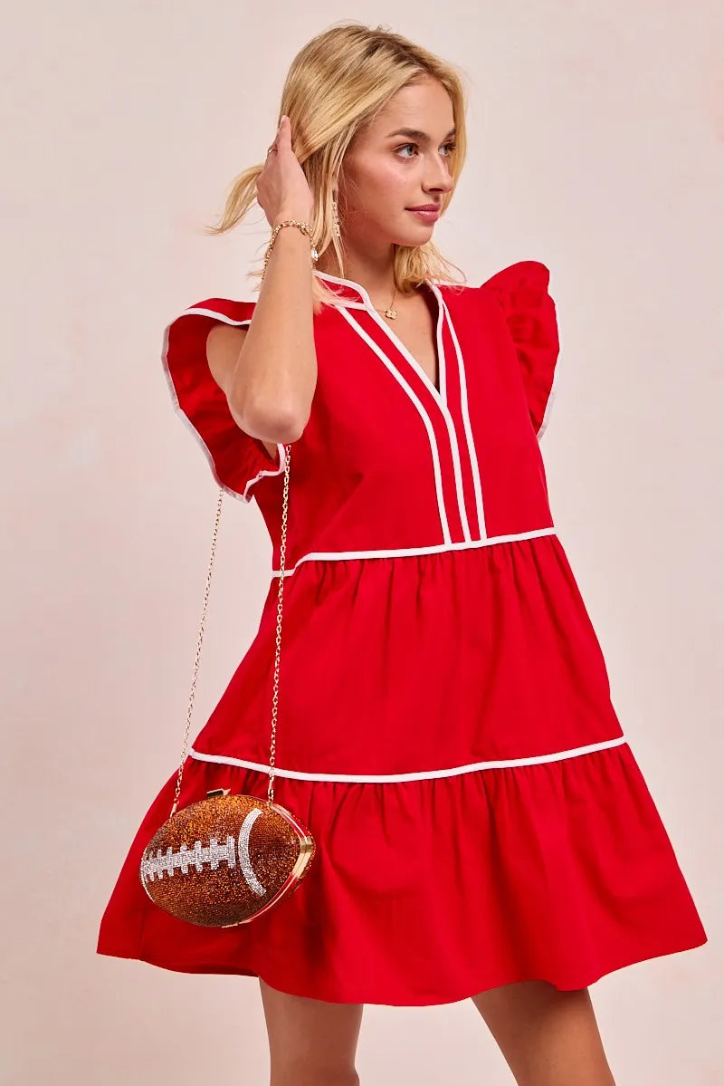 Image of BiBi Gameday Theme Contrast Binding Ruffled Dress | Queeble.shop
