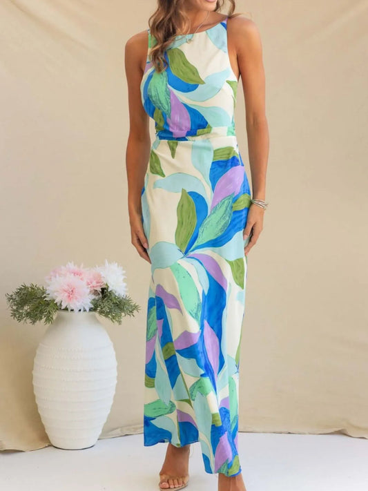 Image of Printed Backless Sleeveless Maxi Dress | Queeble.shop