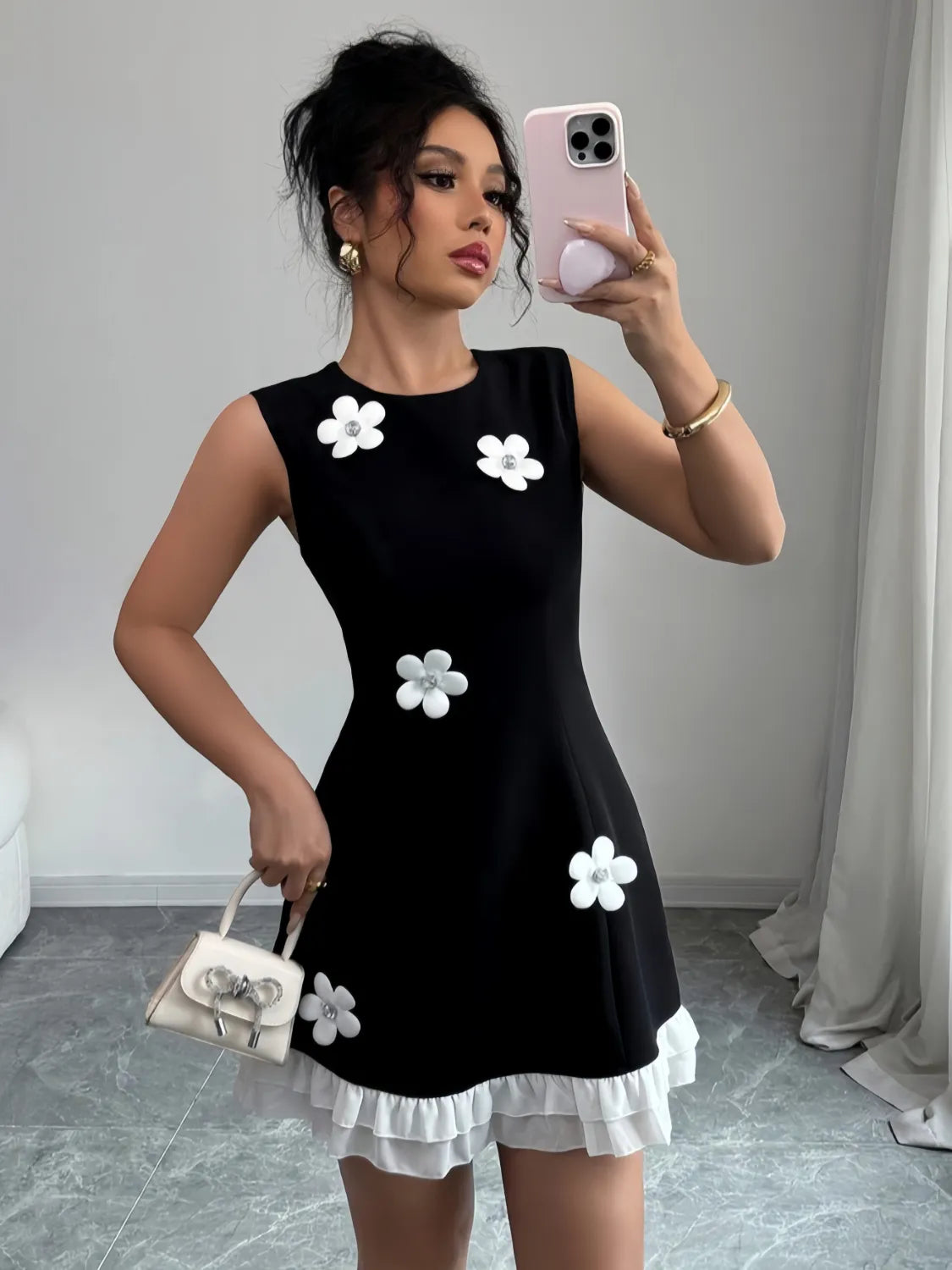 Image of Flower Round Neck Sleeveless Dress | Queeble.shop