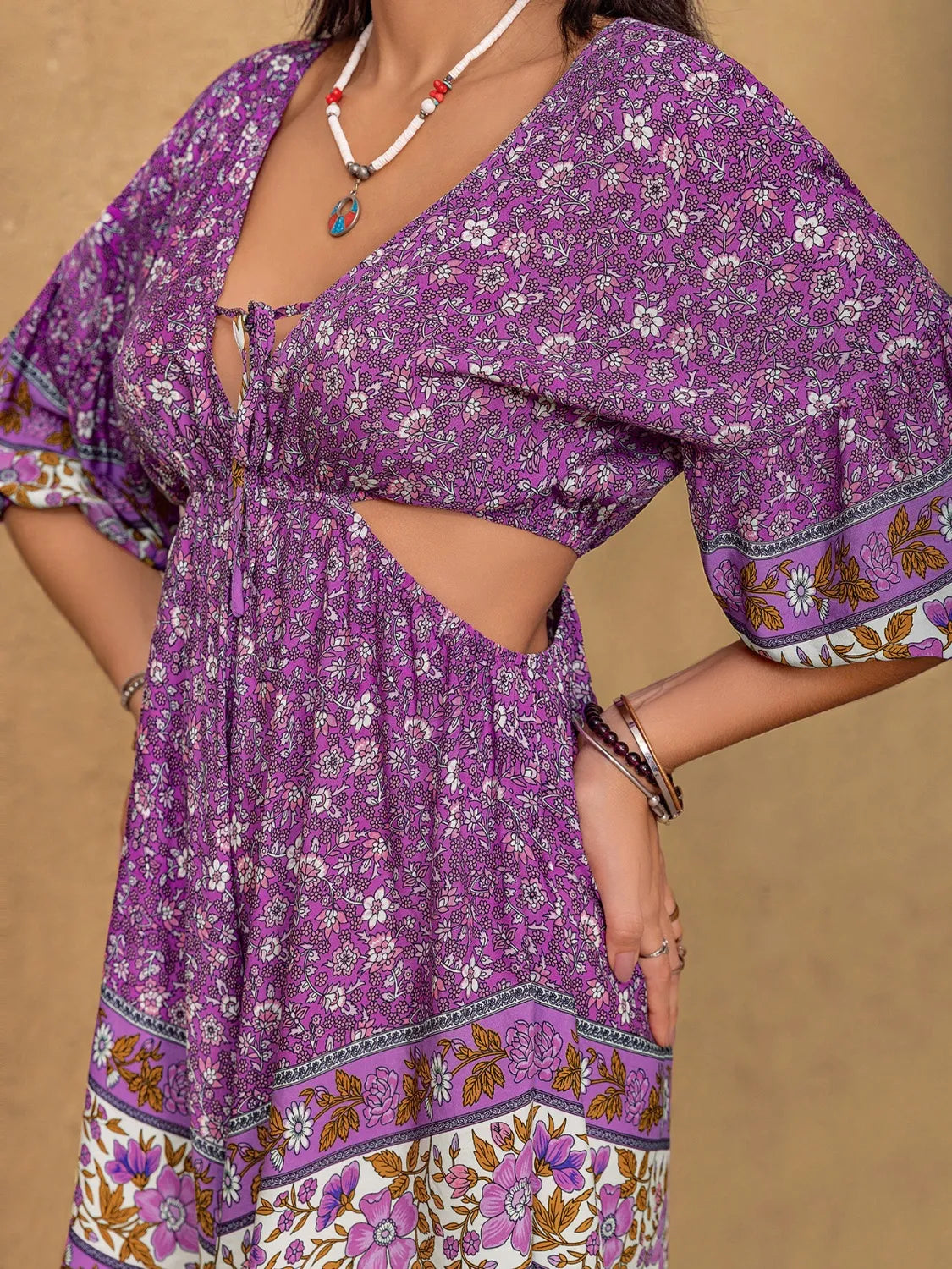 Image of Tied Front Cutout Printed Romper | Queeble.shop