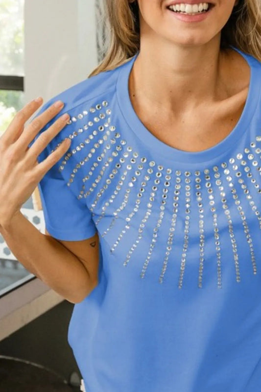 Image of BiBi Rhinestone Beaded Short Sleeve Top | Queeble.shop