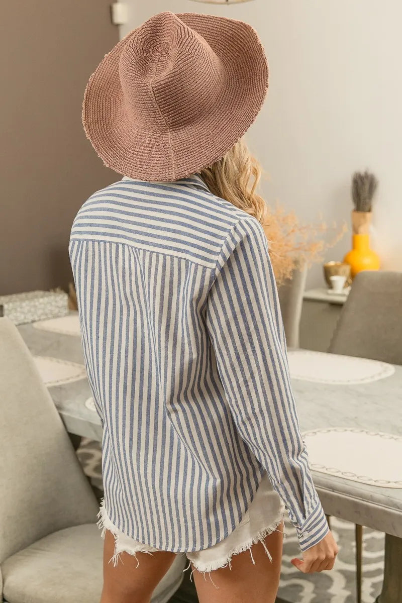 Image of BiBi Lurex Linen Stripe Shirt Button Down Top | Queeble.shop
