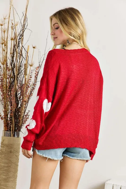 Image of ADORA Full Size Heart V-Neck Knit Top Plus Size | Queeble.shop