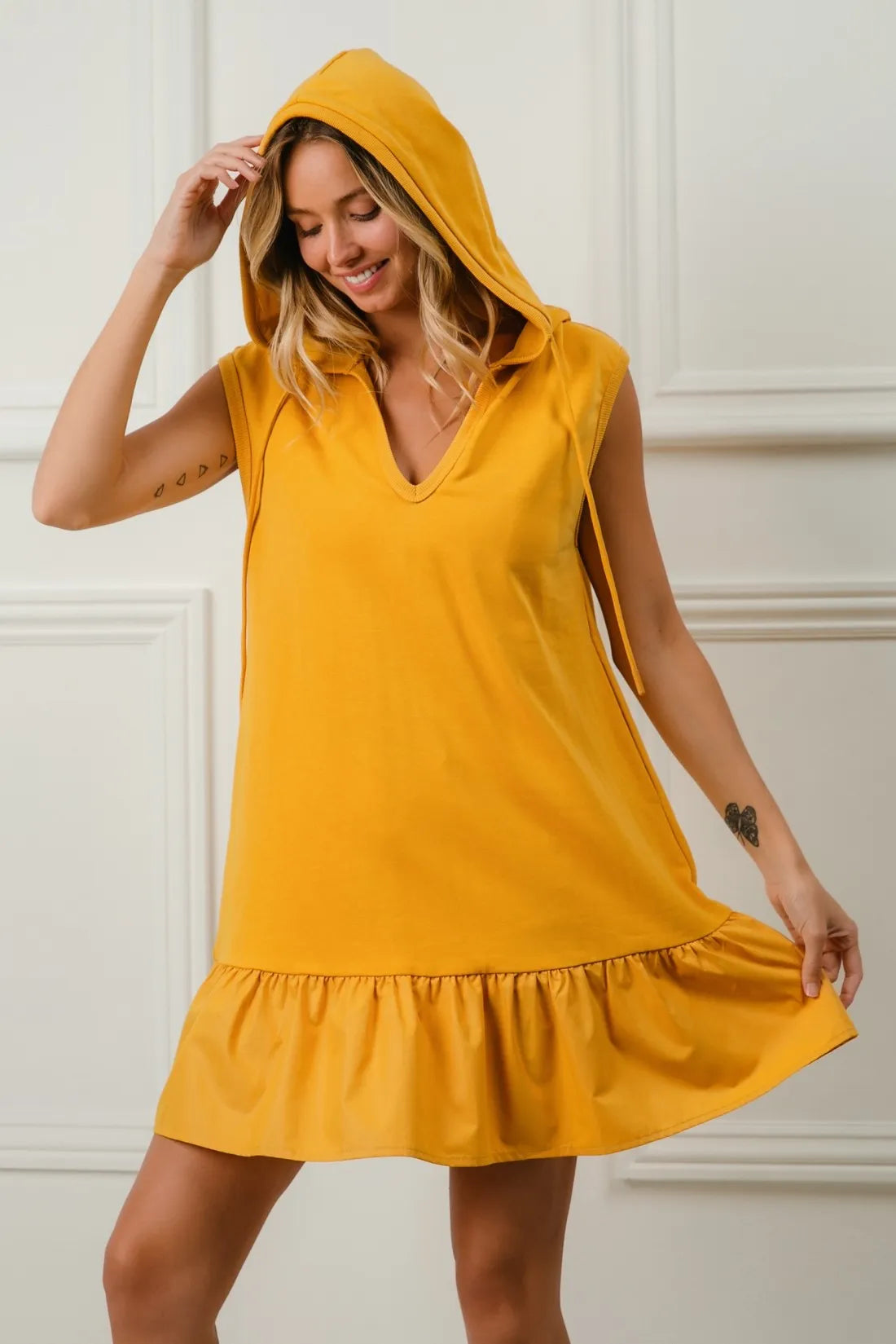 Image of BiBi Ruffled French Terry Hooded Dress | Queeble.shop