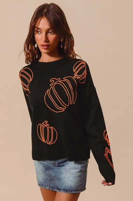 Image of SO ME Pumpkin Embroidered Halloween Thanksgiving Sweater | Queeble.shop