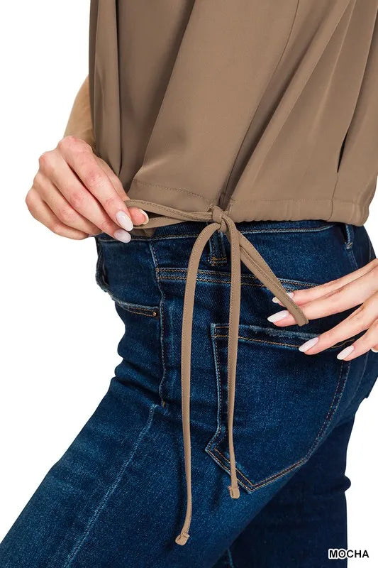 Image of Zenana Woven Drawstring Tie Side Sleeveless Top | Queeble.shop