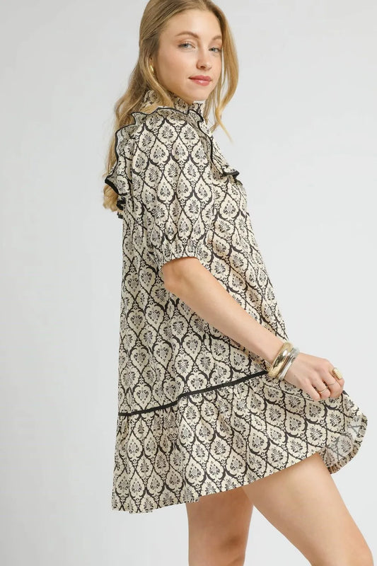 Image of Umgee Ruffled Printed Puff Sleeve Mini Dress | Queeble.shop