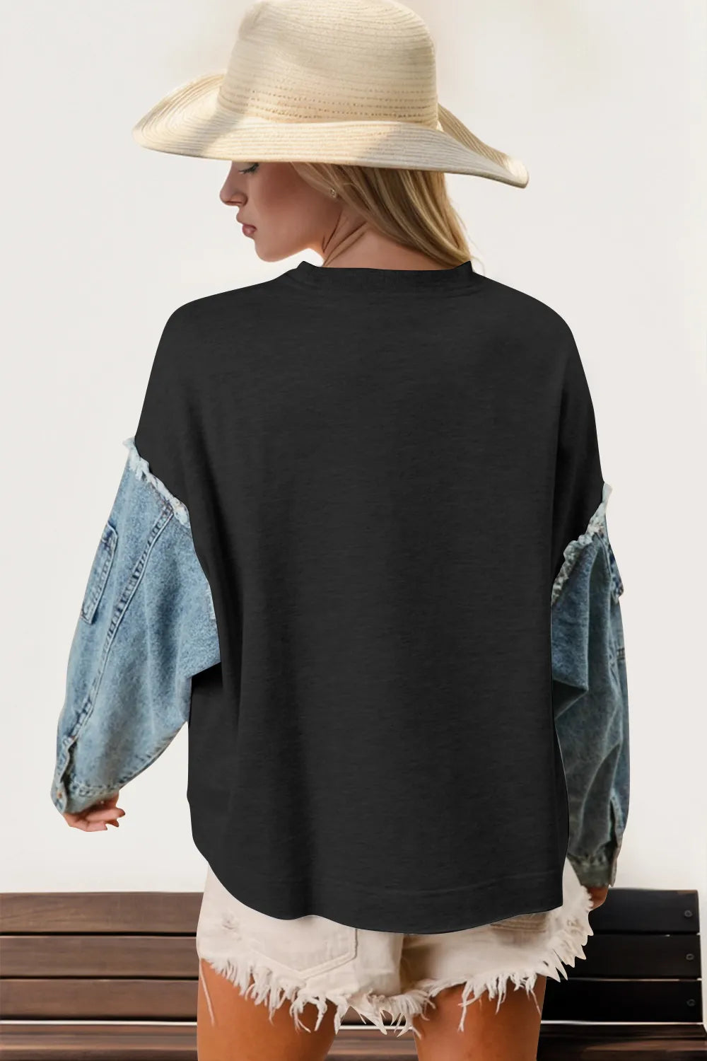 Image of Double Take Raw Edge Star Contrast Sweatshirt | Queeble.shop