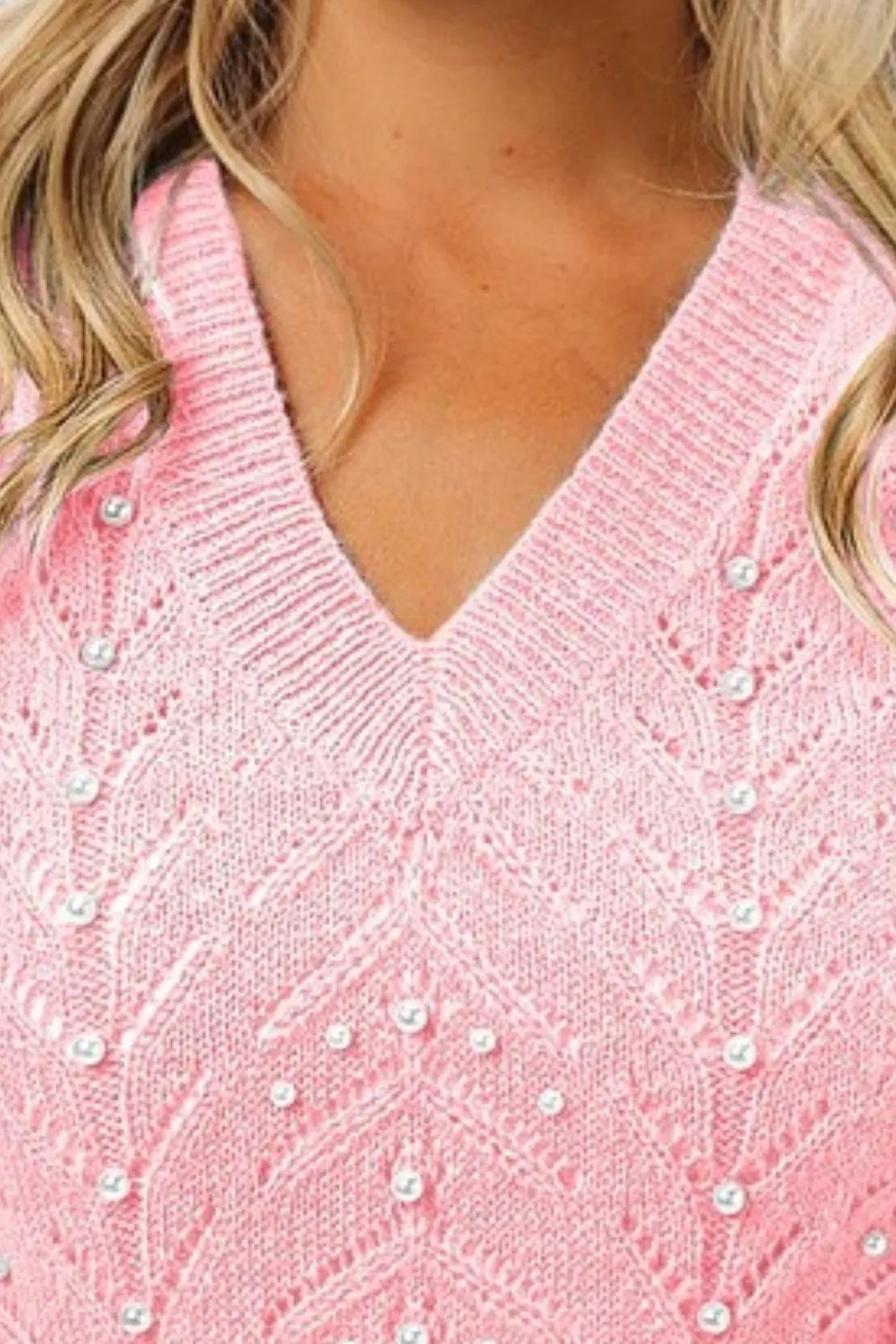 Image of BiBi Chevron Pointelle Pearl Knit Top | Queeble.shop