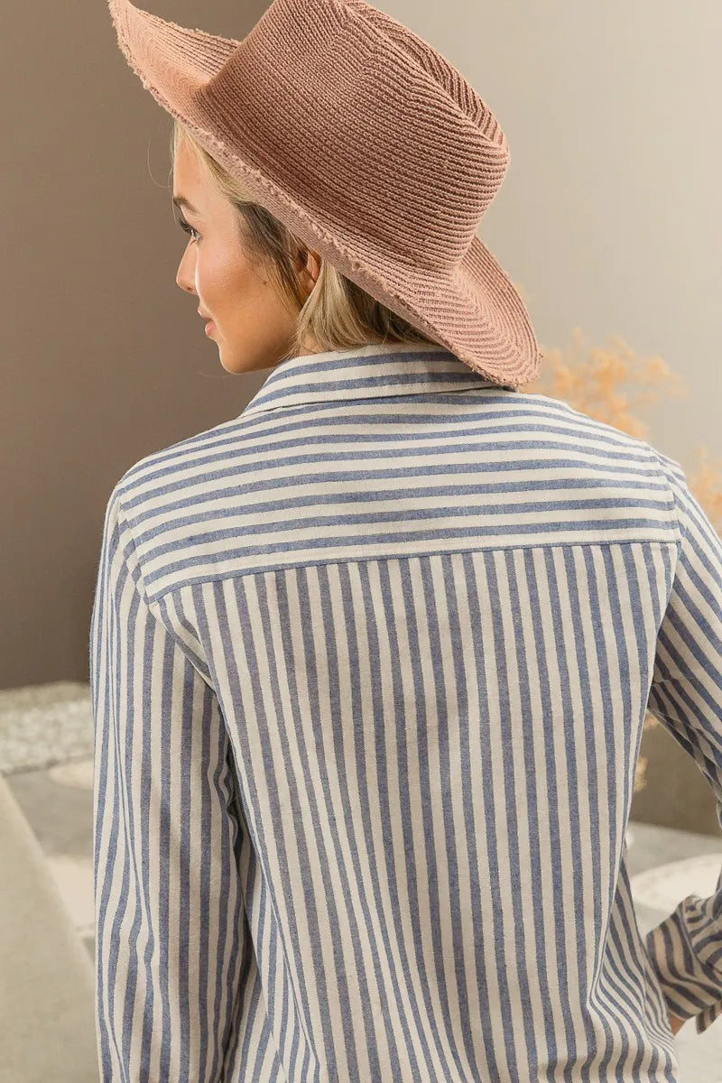 Image of BiBi Lurex Linen Stripe Shirt Button Down Top | Queeble.shop