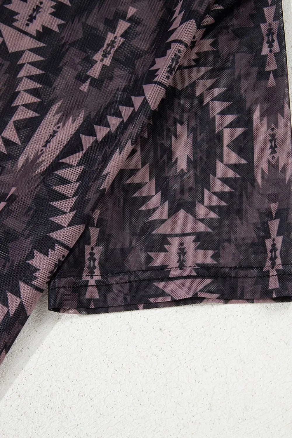 Image of Aztec Print Mock Neck Short Sleeve Mesh T Shirt | Queeble.shop
