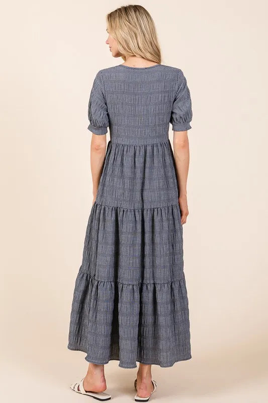 Image of BOMBOM Textured Short Sleeve Tiered Dress | Queeble.shop