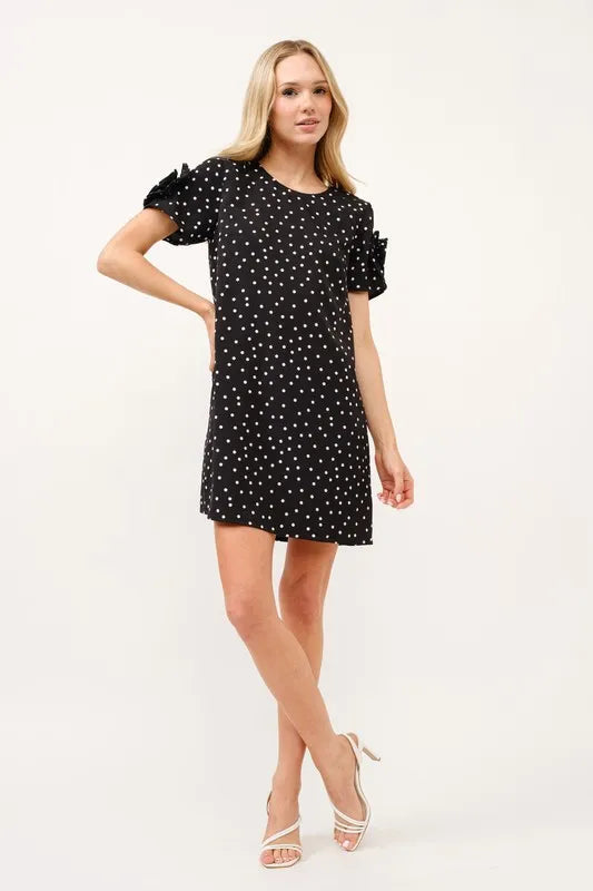 Image of And The Why Embellished Sleeve Polka Dots Shift Dress | Queeble.shop