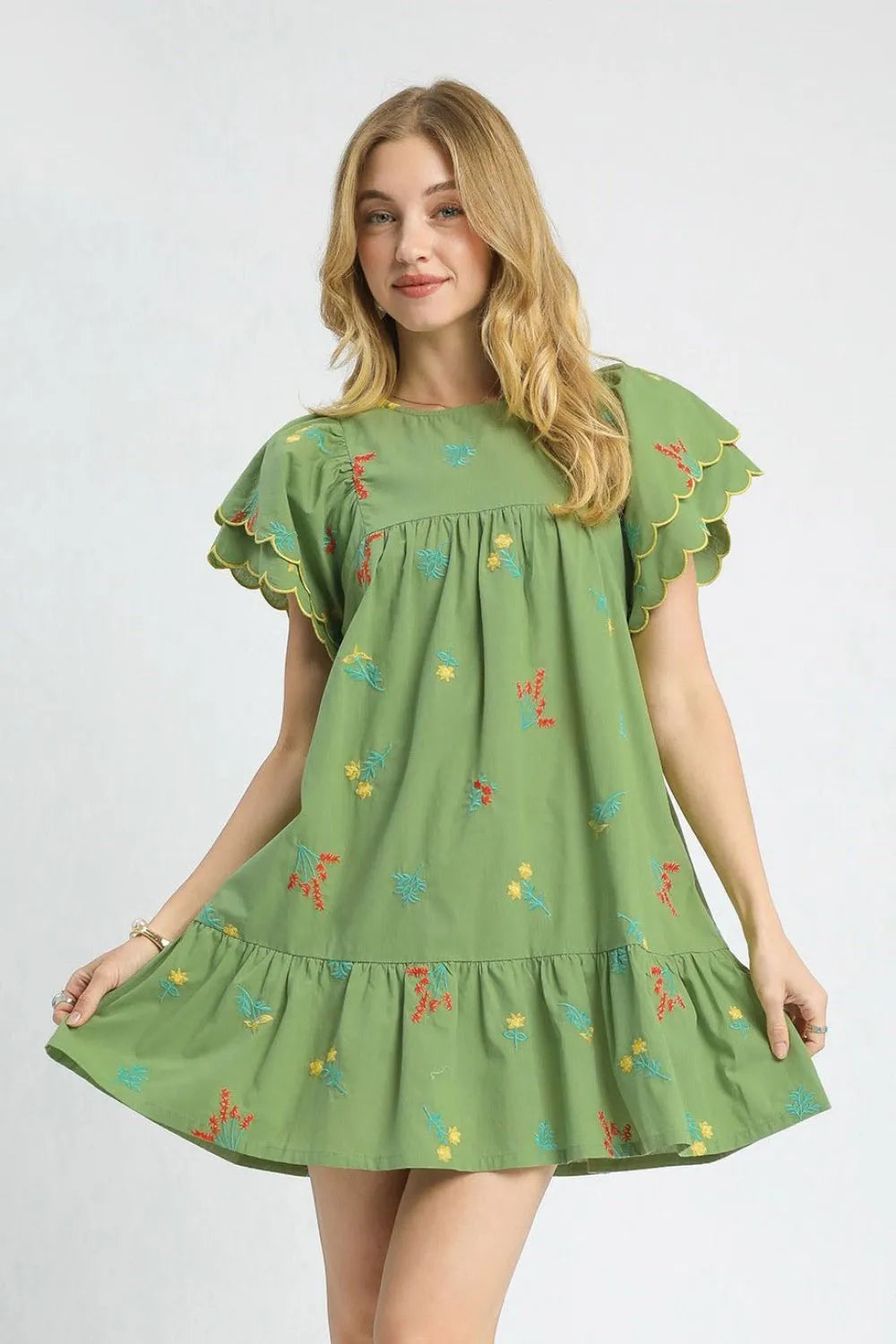 Image of Umgee Floral Embroidered Short Sleeve Mini Dress | Queeble.shop