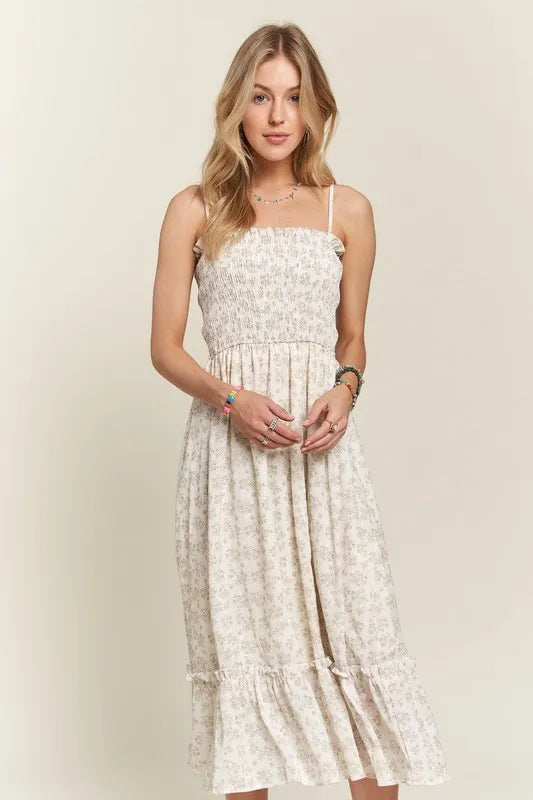 Image of ADORA Smocked Floral Ruffled Hem Cami Dress | Queeble.shop