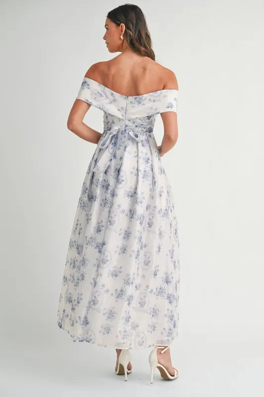Image of MABLE Floral Printed Off Shoulder Maxi Dress | Queeble.shop