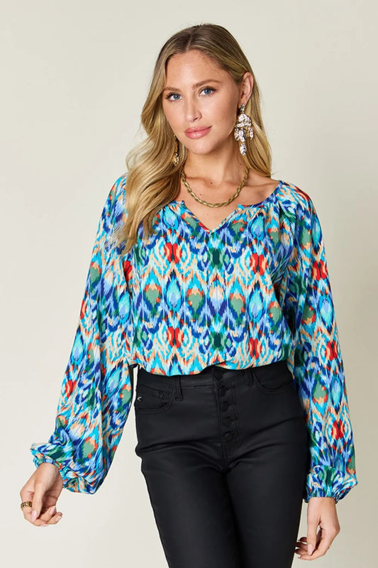 Image of Double Take Full Size Printed Balloon Sleeve Blouse | Queeble.shop