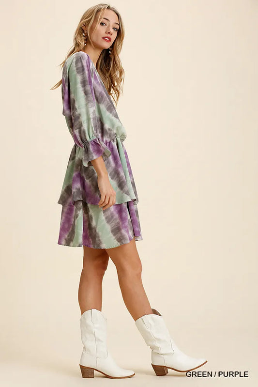 Image of Umgee Tie Dye Ruffled Layered Dress with Elastic Waistband | Queeble.shop