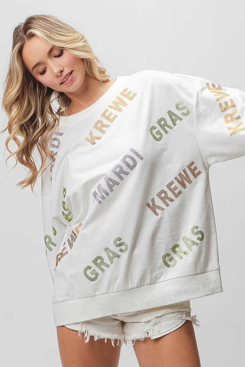 Image of BiBi Rhinestone Mardi Gras Krewe Pullover | Queeble.shop