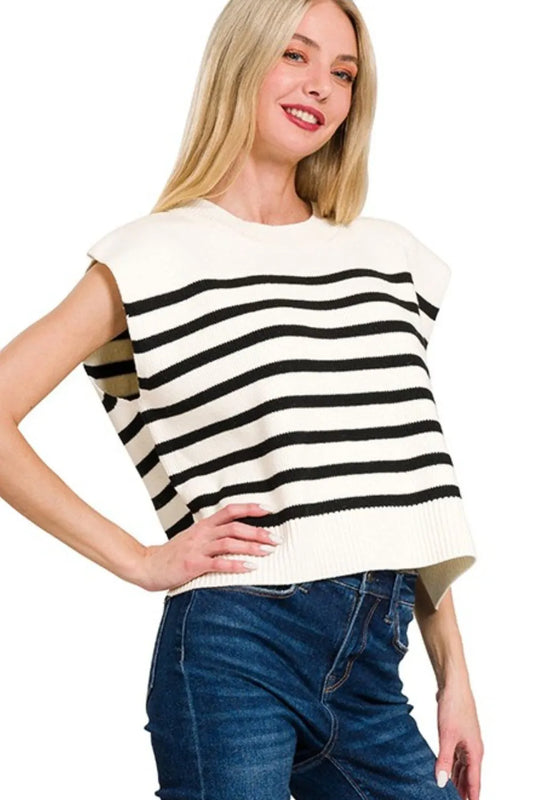Image of Zenana Oversized Crew Neck Stripe Sweater Vest | Queeble.shop