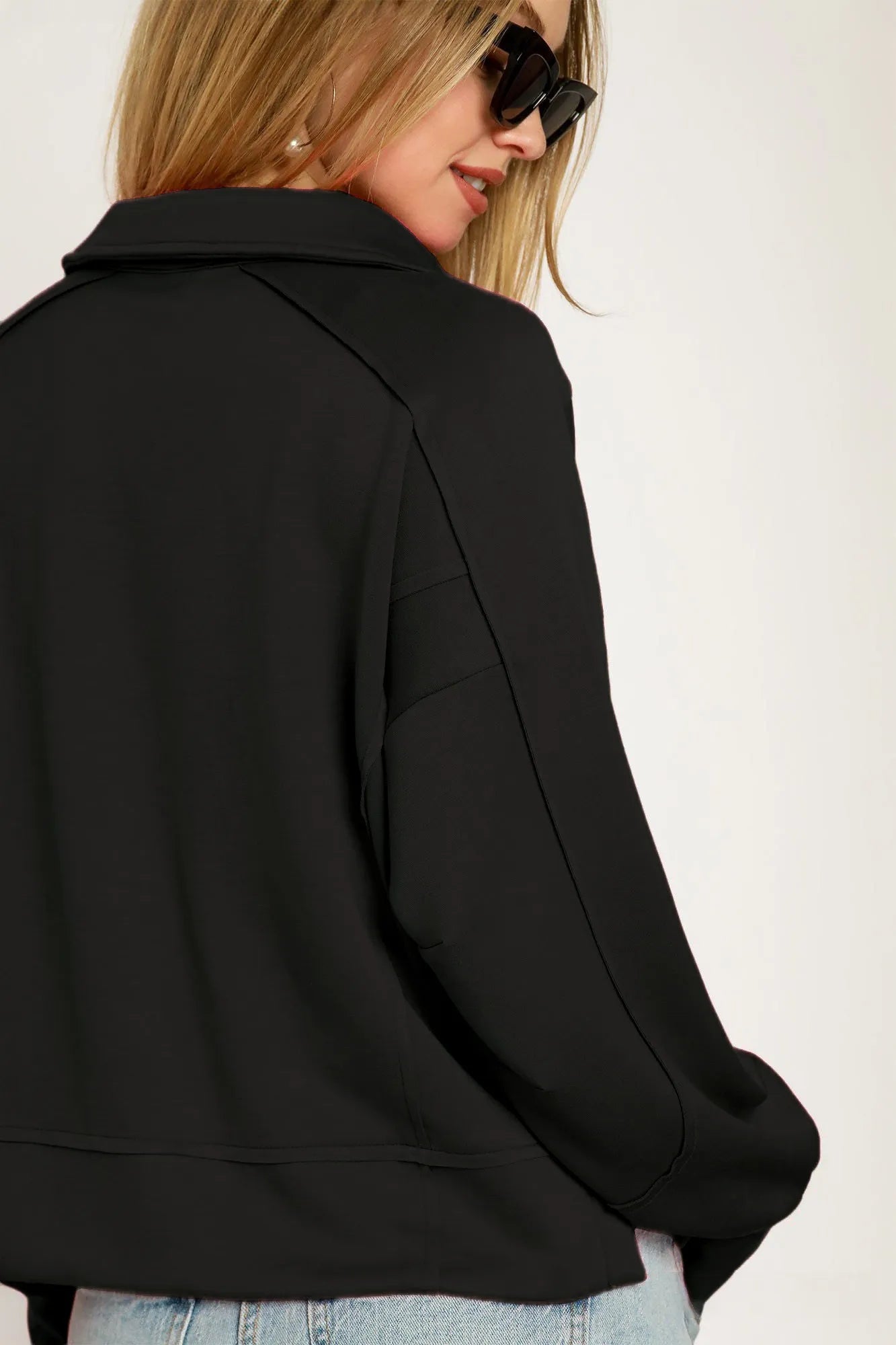 Image of Umgee Collared Neck Long Sleeve Top with Raw Hem Detail | Queeble.shop