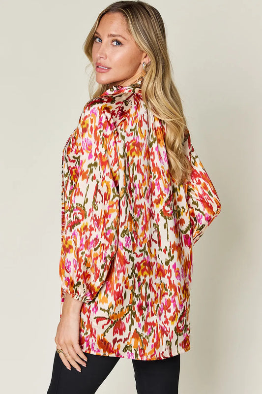 Image of Double Take Full Size Printed Button Up Long Sleeve Shirt | Queeble.shop