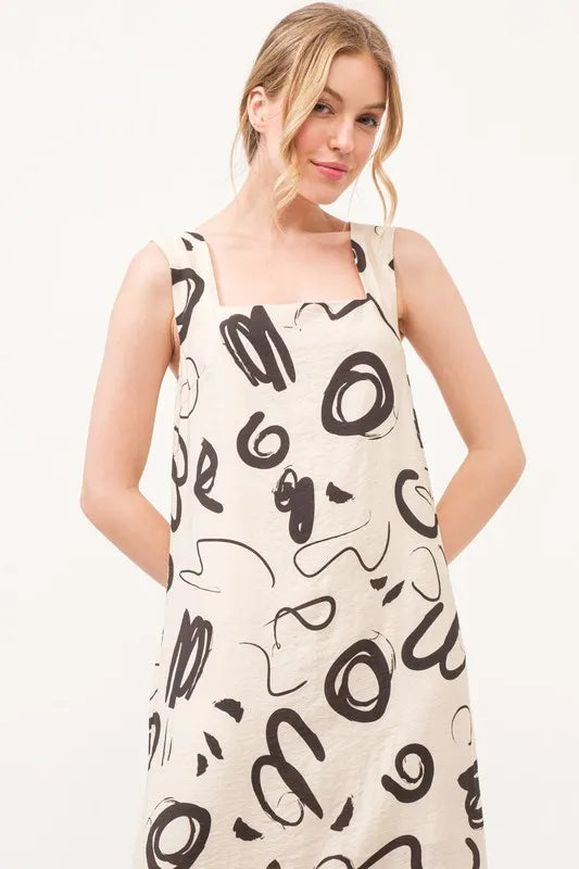 Image of And The Why Square Neck Abstract Printed Maxi Dress | Queeble.shop